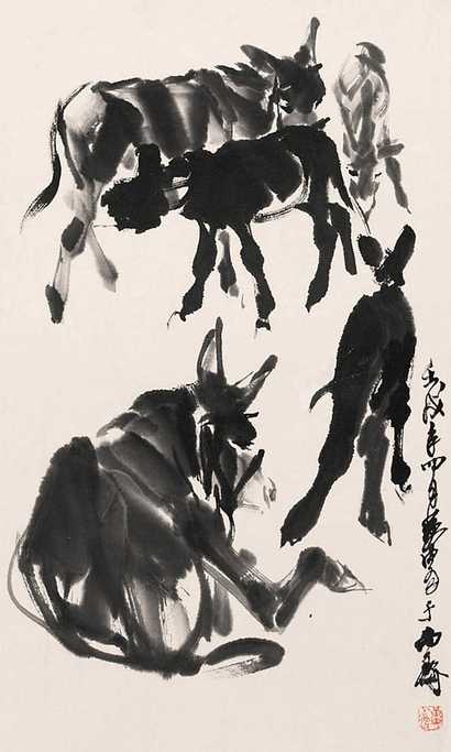 黄胄 五驴图 镜心